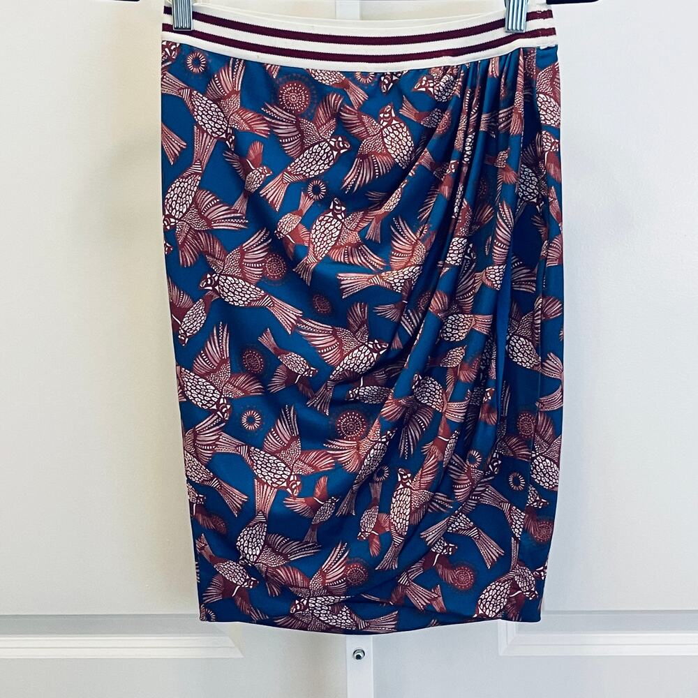 Zara Graphic Print Skirt - Women Size M - Burgundy and Teal